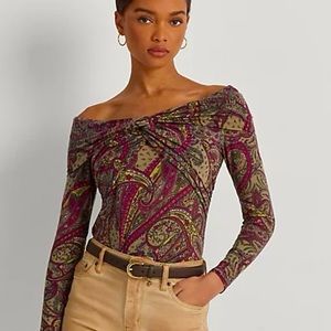 NWT! RALPH LAUREN Black Label Paisley Off-the-SHOULDER top $125 New! Size: XL